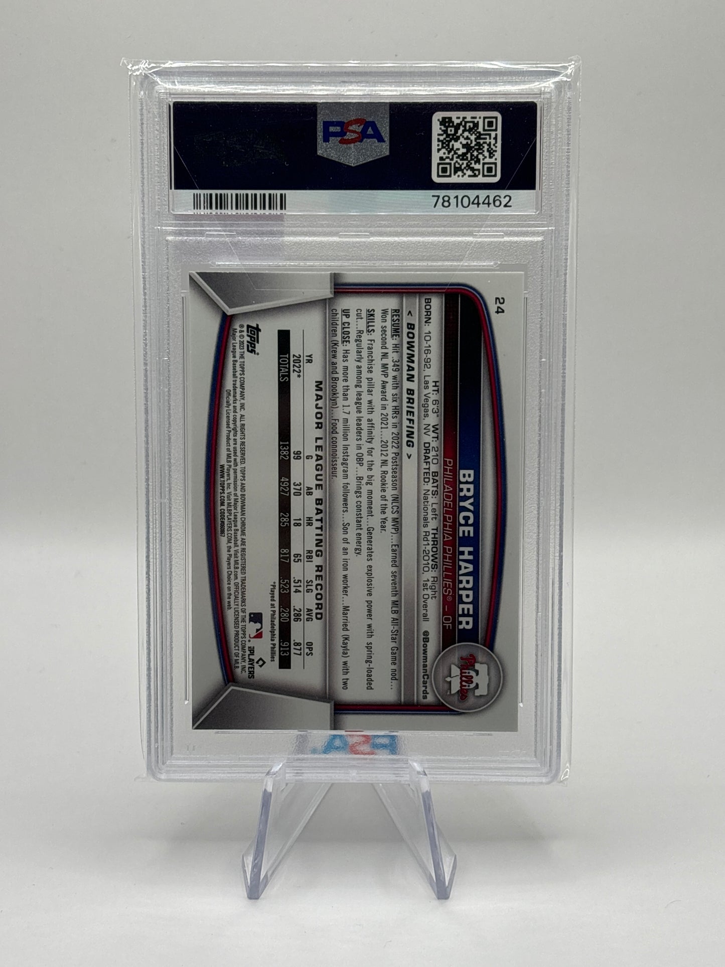 2023 Bowman Chrome Bryce Harper PSA 9