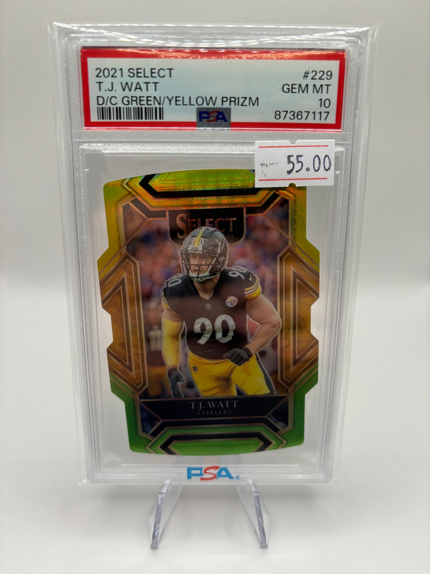 2021 Panini Select TJ Watt Green/Yellow Die Cut PSA GEM Mint 10