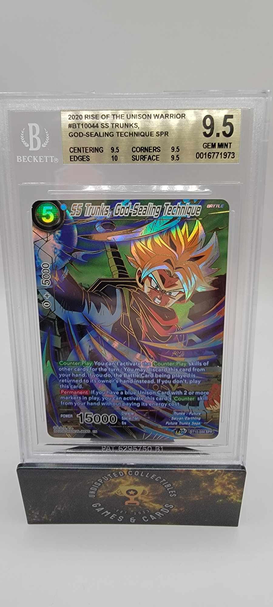 Dragon Ball Super Rise of the Unison Warrior Super Saiyan Trunks, God-Sealing Technique BGS 9.5