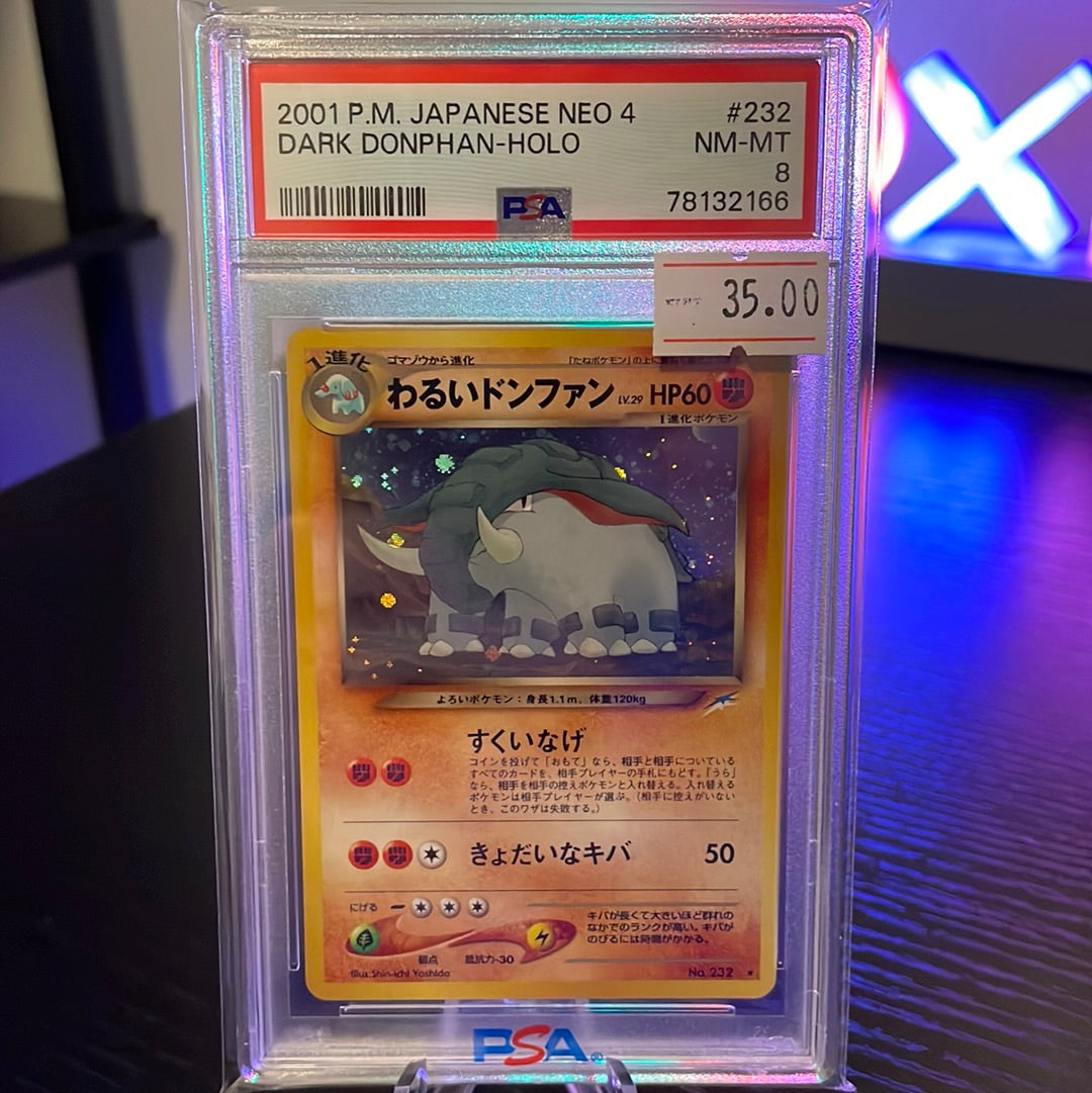 2001 P.M. Japanese Neo 4 Dark Donphan-Holo PSA 8
