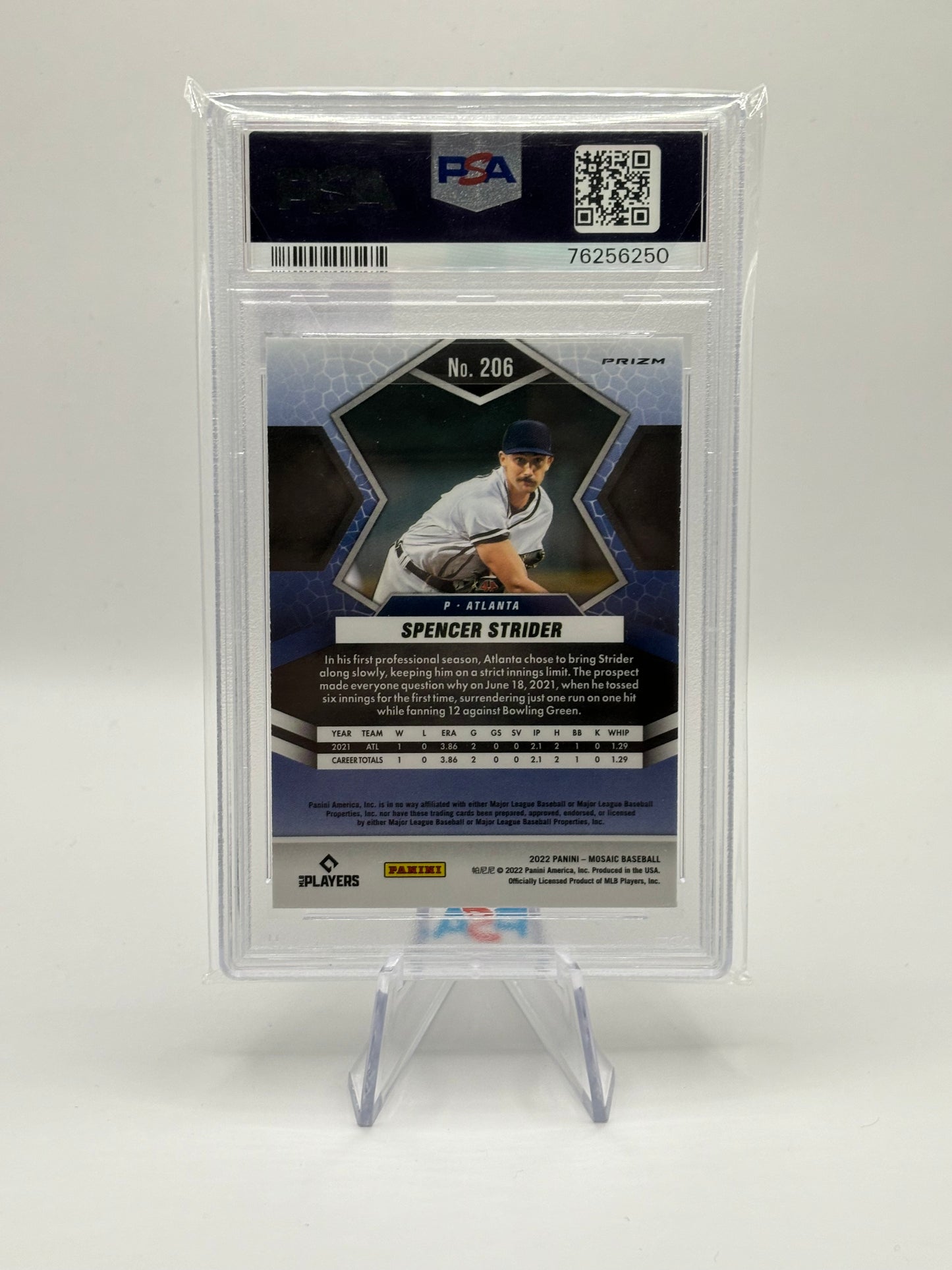 2022 Panini Mosaic - Rookies Blue Camo Mosaic Prizm #206 Spencer Strider (RC)